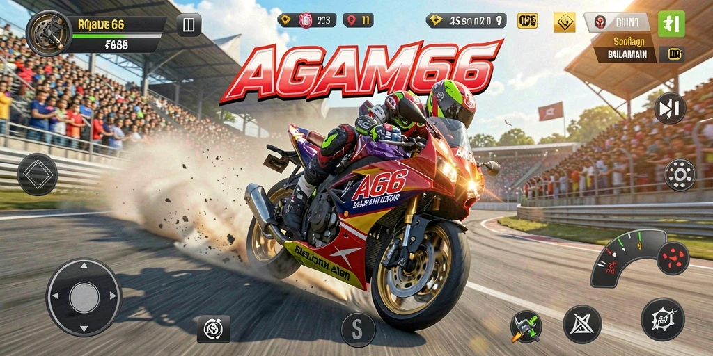 Gameplay AGAM66 menampilkan balapan motor yang penuh aksi dan seru.