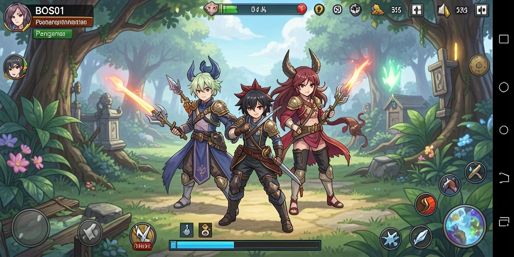 Screenshot utama BOS01 menampilkan aksi seru dalam dunia Anime.