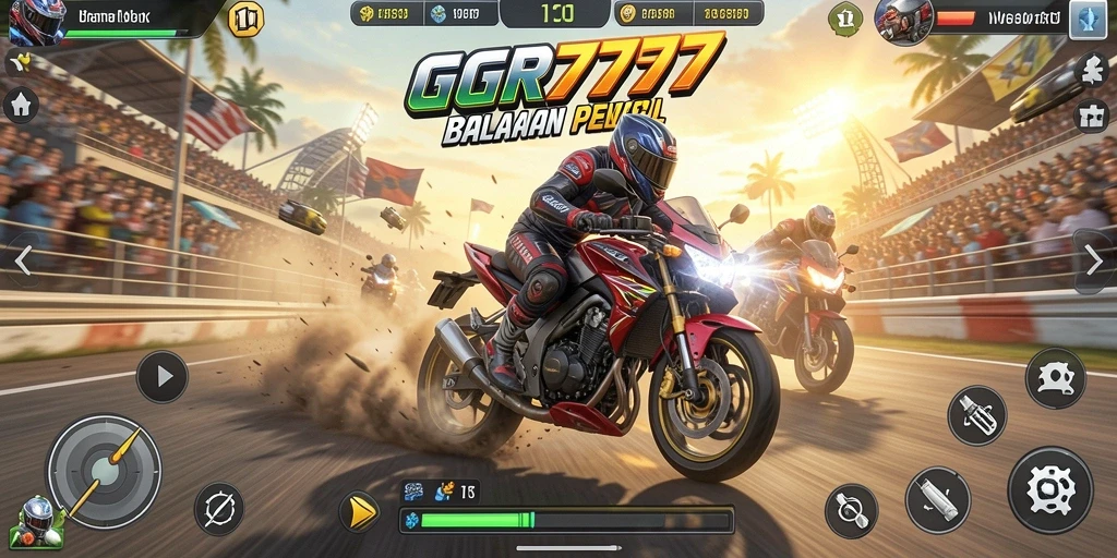 Gameplay seru GGR7777 dengan balapan motor yang mendebarkan.