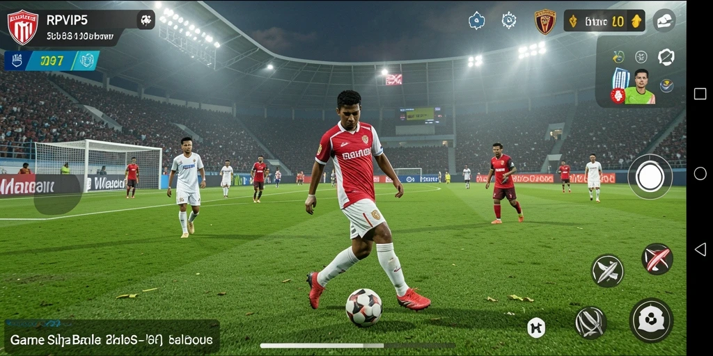 Tangkapan layar gameplay RPVIP5 menampilkan aksi sepak bola yang mendebarkan.