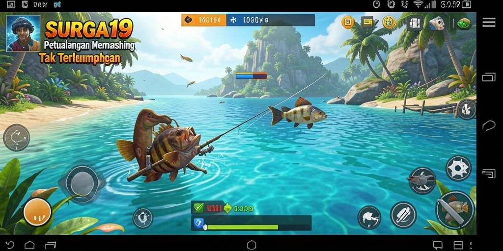 Tampilan menarik dari gameplay memancing di SURGA19.